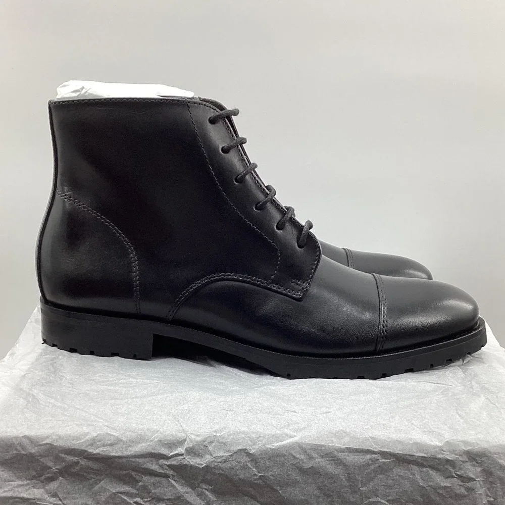 The Men's Store Bloomingdale's Black Leather Cap Toe Combat Boots Mens 8.5
